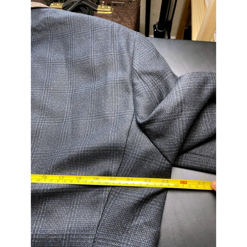 Van Heusen Studio 44R Blue Black Plaid Elbow Patch Blazer